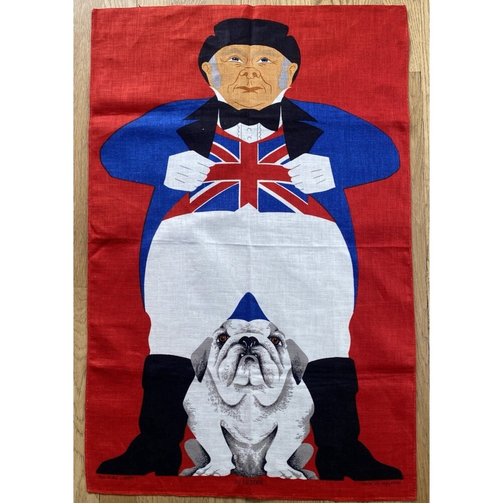 Bulldog John Bull Vibrant Tea Towel 100% Linen By Ulster Made In Ireland XLg